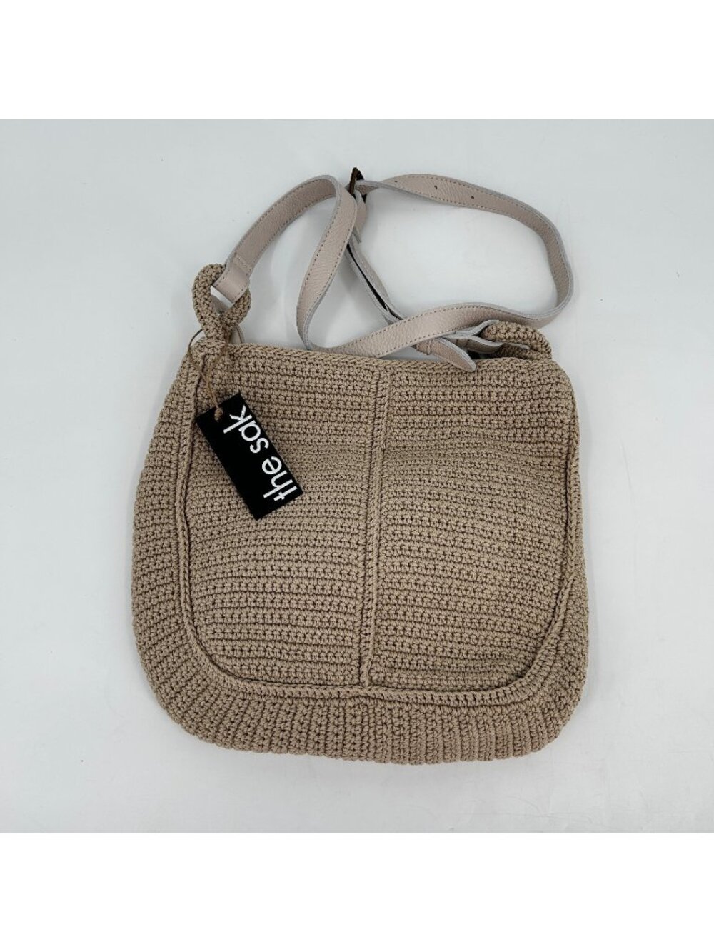 The Sak Los Feliz Crossbody Bag Ecru Crochet Zip Leather Adjustable Strap Pocket